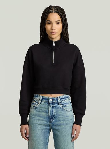 Cropped Half Zip Loose Sweater